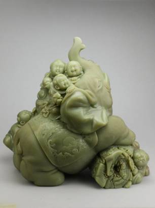 《五子戏象图》新疆黄玉 52x56x30cm